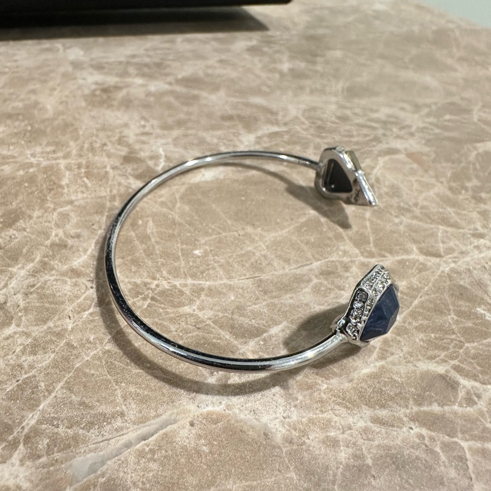 Silver Bangle Bracelet with Blue and Green Gemstones
